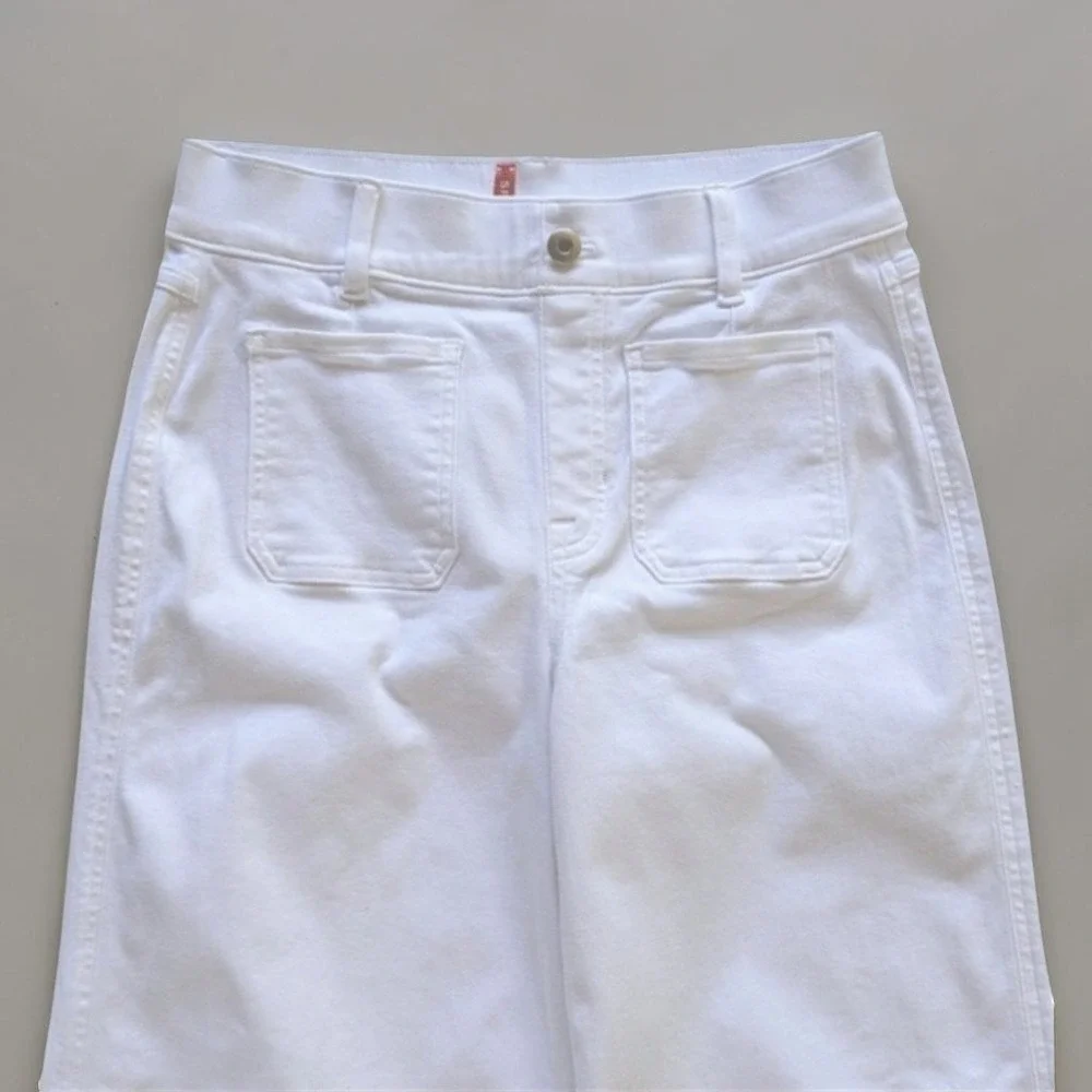Spanx Wide Leg Pull On Crop Patch Pocket Jeans White Sz M